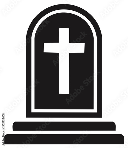 Tombstone Featuring a Christian Cross in Minimalist Black and White Style for Cemeteries or Religious Contexts