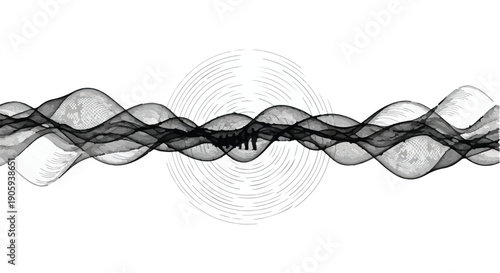 Abstract background with black and gray swirling wave patterns on white, modern design element for creative projects and digital media