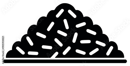 Black mound filled with white sprinkles graphic vector illustration