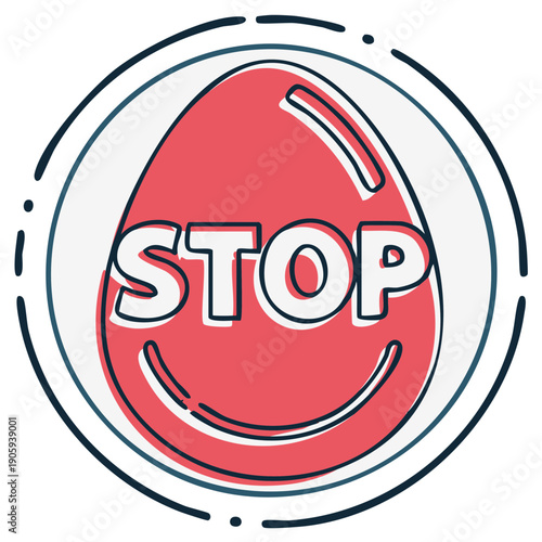 Red circle with white STOP text and cartoonish elements in a sketchy doodle style