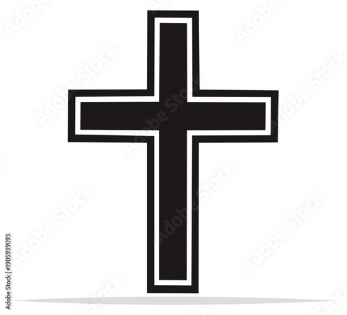 Simple Black Christian Cross Symbol with White Outline Religious Icon