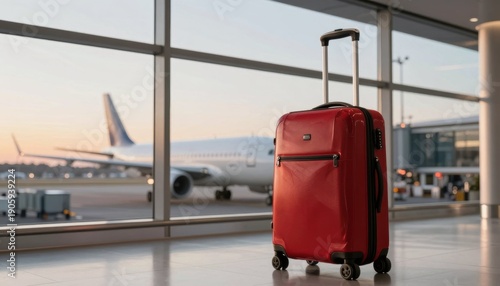 Wallpaper Mural Travel adventure red suitcase at airport baggage terminal sunset perspective journey Torontodigital.ca