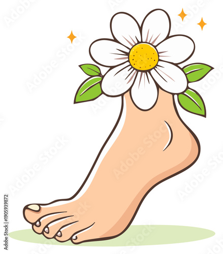 Foot with a flower head design, wellness and healthy living concept illustration