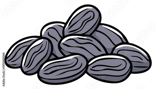 Pile of Dried Raisins, Cartoon Illustration, Isolated on White