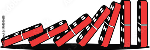 Red dominoes falling illustration concept for chain reactions, risk management, and strategic planning, editable vector illustrations for business analysis, decision-making, game design, and creative 