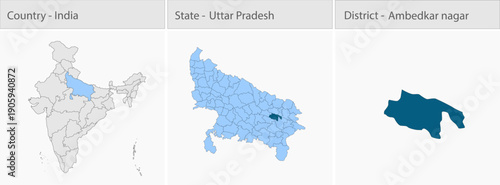 Ambedkar_nagar_Vector_Map_UP_state detailed map illustration graphic for educational reference, geographic visualization, design layouts, presentation