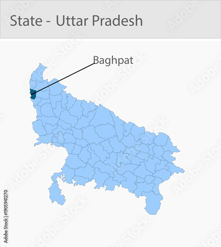 Baghpat_Uttar_pradesh_Map_UP_state detailed map illustration graphic for educational reference, geographic visualization, design layouts, presentation