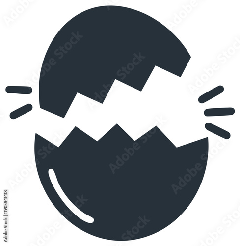 Cracked Eggshell with Sharp Edges Minimalistic Vector Icon for Hatching or Broken Concepts