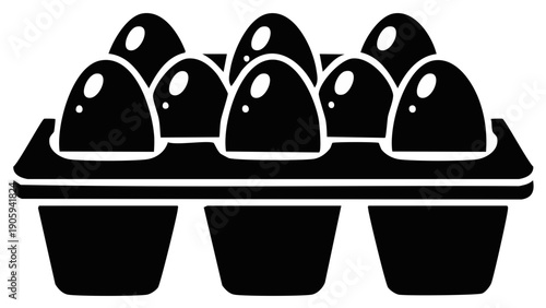 Bold Graphic Silhouette of Chicken Eggs in a Tray, Symbolizing Farm Fresh Produce and Organic Food Source
