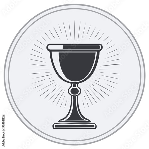 Sacred Chalice with Radiant Rays in a Circular Emblem