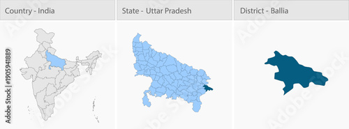 Ballia_Vector_Map_UP_state detailed map illustration graphic for educational reference, geographic visualization, design layouts, presentations, digit