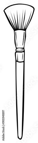 Contour drawing of cosmetic brush for makeup application, beauty and face care, vector illustration
