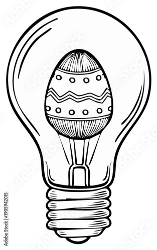 Creative Easter concept featuring a decorative patterned egg enclosed within a traditional light bulb line art