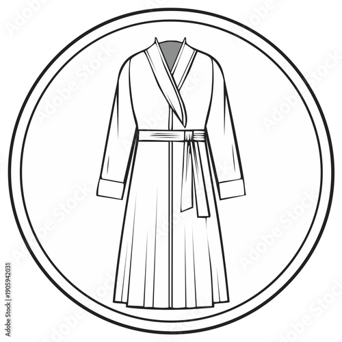 Minimalist Fashion Illustration of a Kimono Style Robe Within a Circle