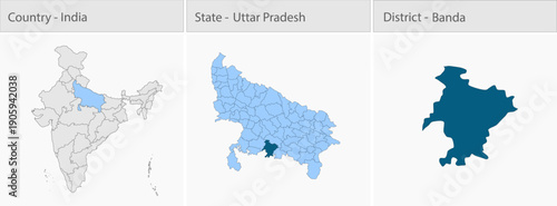 Banda_Vector_Map_UP_state detailed map illustration graphic for educational reference, geographic visualization, design layouts, presentations, digita