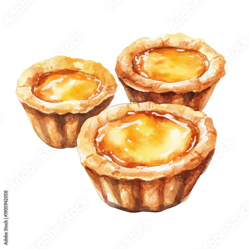 Butter Tarts A Beautifully Detailed, watercolor painting capturing graceful lines and soft blended shades, isolated on a white background.