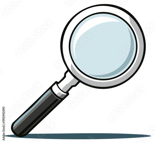 Cartoon magnifying glass for search, investigation, or analysis purposes.