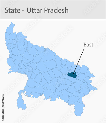 Basti_Uttar_Pradesh_Map_UP_state detailed map illustration graphic for educational reference, geographic visualization, design layouts, presentations,