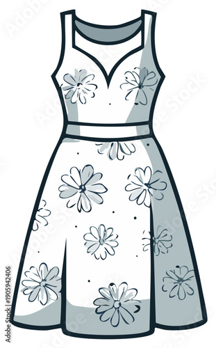 Charming sleeveless floral print summer dress with a cinched waist and flared skirt