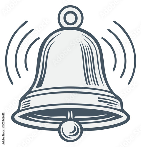 Illustration of a ringing bell with sound waves indicating auditory notification or alarm