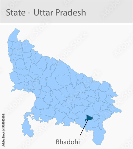 Bhadohi_Uttar_pradesh_Map_UP_state detailed map illustration graphic for educational reference, geographic visualization, design layouts, presentation
