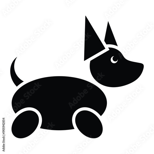 Stylized black dog illustration with party hat