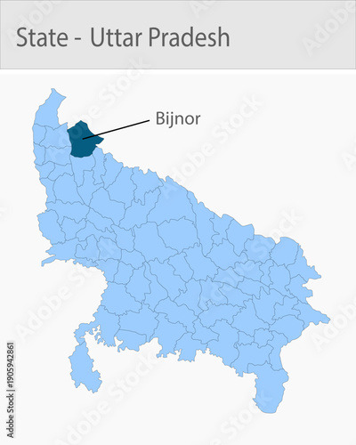 Bijnor_Uttar_Pradesh_Map_UP_state detailed map illustration graphic for educational reference, geographic visualization, design layouts, presentations