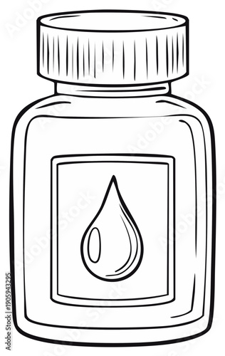 Line art bottle with drop symbol illustration for design, healthcare or industry
