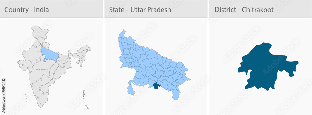 Fototapeta premium Chitrakoot_Vector_Map_UP_state detailed map illustration graphic for educational reference, geographic visualization, design layouts, presentations, d