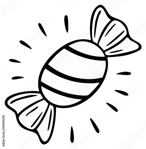 Hand drawn candy illustration, black and white, isolated element, sweets concept.