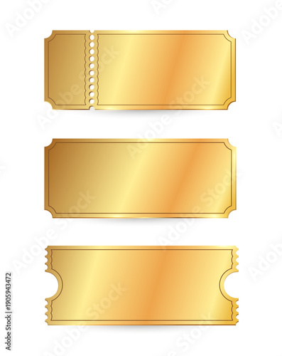 A collection of blank vector golden tickets with various shapes, perforations