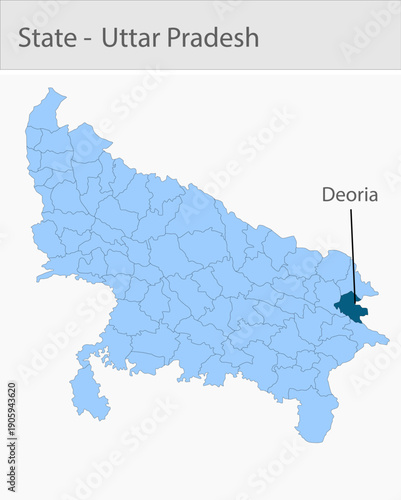 Deoria_Uttar_Pradesh_Map_UP_state detailed map illustration graphic for educational reference, geographic visualization, design layouts, presentations