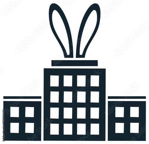 Abstract Architectural Cityscape Featuring Buildings with Bunny Ears Festive Holiday Themed