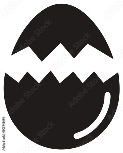 Black and white illustration of cracked eggshell, symbol of new life and beginning
