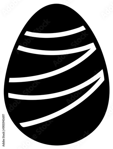 Striped Easter egg graphic icon simple black and white holiday vector illustration