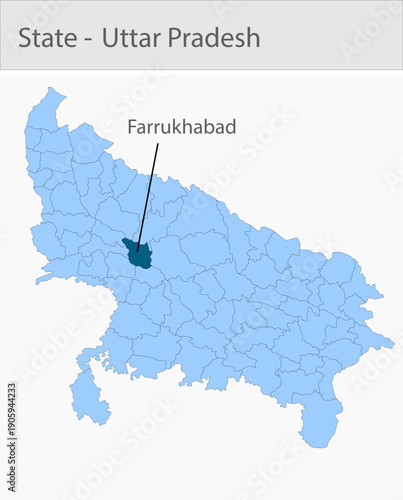 Farrukhabad_Uttar_Pradesh_Map_UP_state detailed map illustration graphic for educational reference, geographic visualization, design layouts, presenta