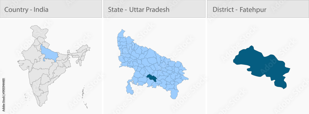 Fototapeta premium Fatehpur_Vector_Map_UP_state detailed map illustration graphic for educational reference, geographic visualization, design layouts, presentations, dig