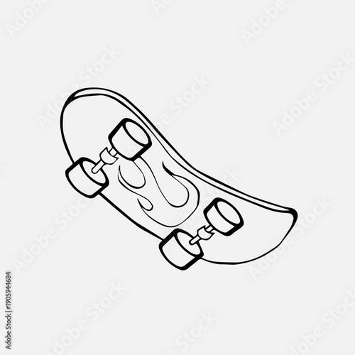 Vector illustration of Skateboard side view icon line art illustration isolated on transparent background