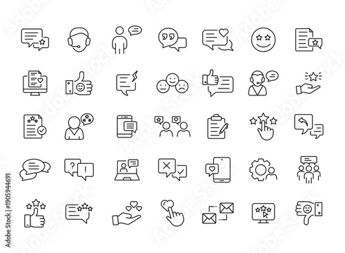 Testimonial and Customer Feedback Thin Line Icon Set - Minimalist User Experience UX UI Vector Symbols with Editable Stroke