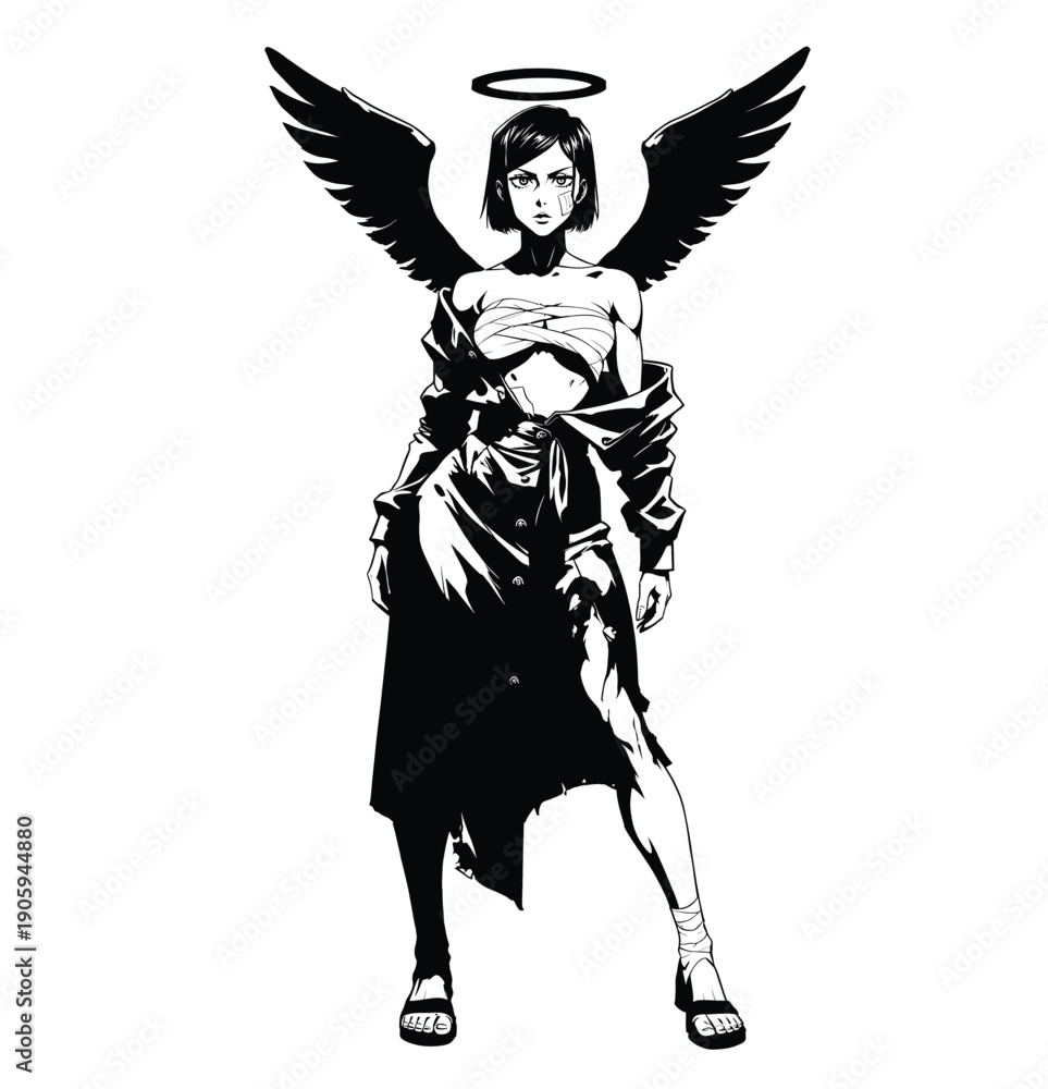 Obraz premium Dark angel with wings halo and bandages