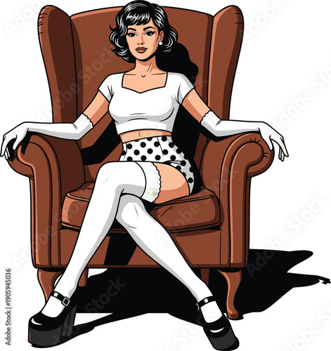 Retro pop art woman in wingback chair