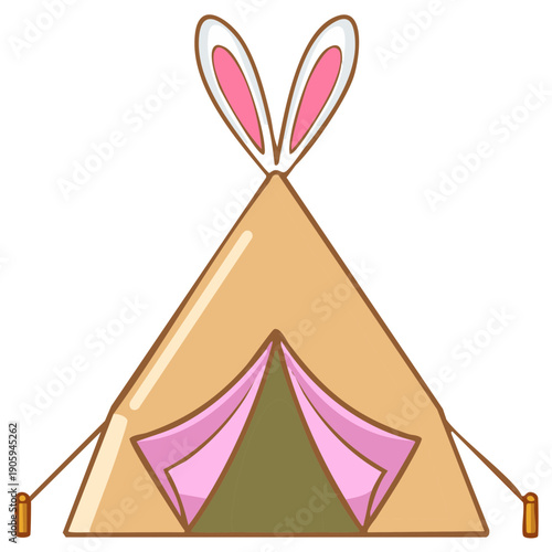 Cute Cartoon Tent with Bunny Ears Decoration for Easter and Spring Celebration Outdoors