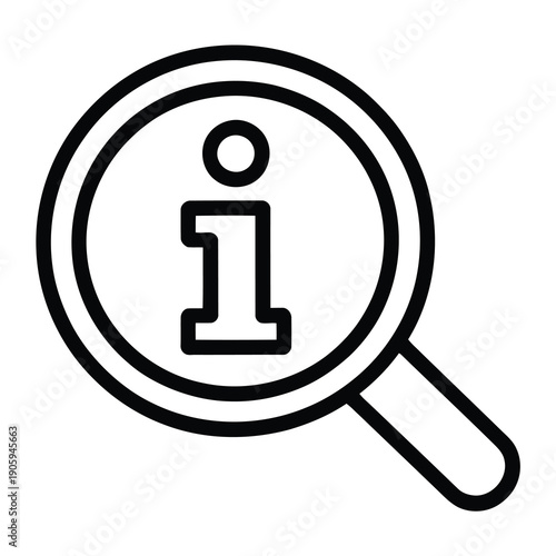 Magnifying glass closely examining a vector information icon in a minimalist design