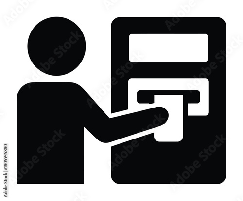 Person interacting with a vector atm machine for a cash withdrawal process