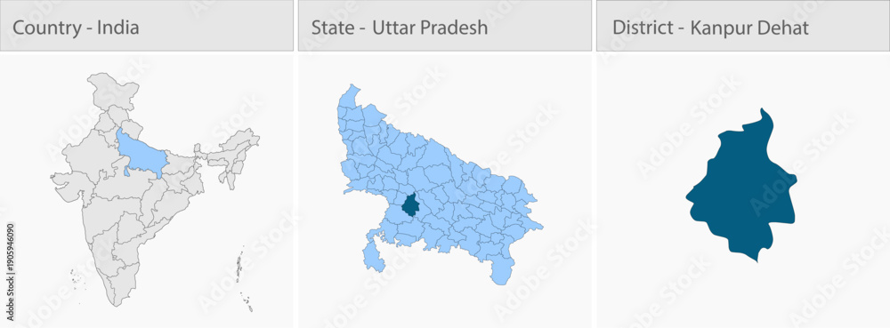 Fototapeta premium Kanpur_Dehat_Vector_Map_UP_state detailed map illustration graphic for educational reference, geographic visualization, design layouts, presentations,