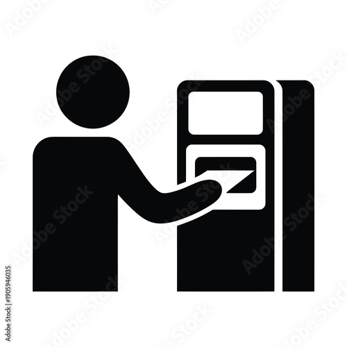 Vector illustration of a person inserting a card into an atm machine
