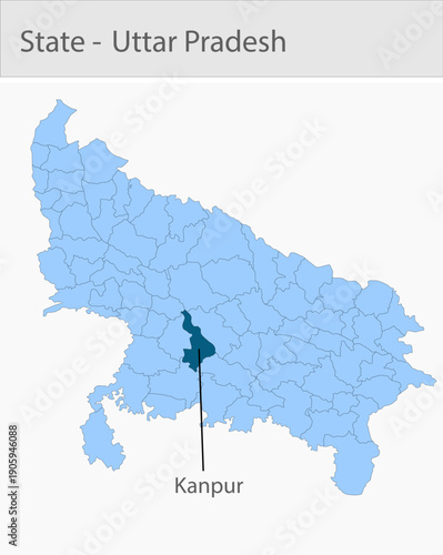 Kanpur_Uttar_Pradesh_Map_UP_state detailed map illustration graphic for educational reference, geographic visualization, design layouts, presentations