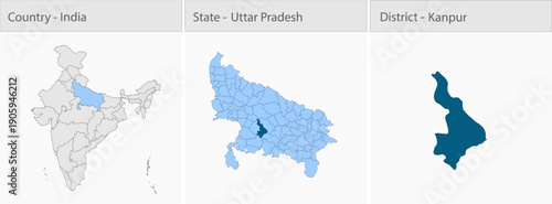 Kanpur_Vector_Map_UP_state detailed map illustration graphic for educational reference, geographic visualization, design layouts, presentations, digit