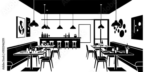 1. Modern Restaurant Interior Silhouette with Tables & Chairs