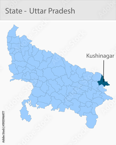 Kushinagar_Uttar_Pradesh_Map_UP_state detailed map illustration graphic for educational reference, geographic visualization, design layouts, presentat